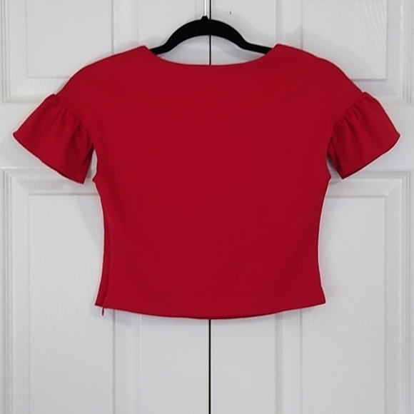 MINAN WONG Red Flutter Sleeve Crop Top - XS - Picture 8 of 13